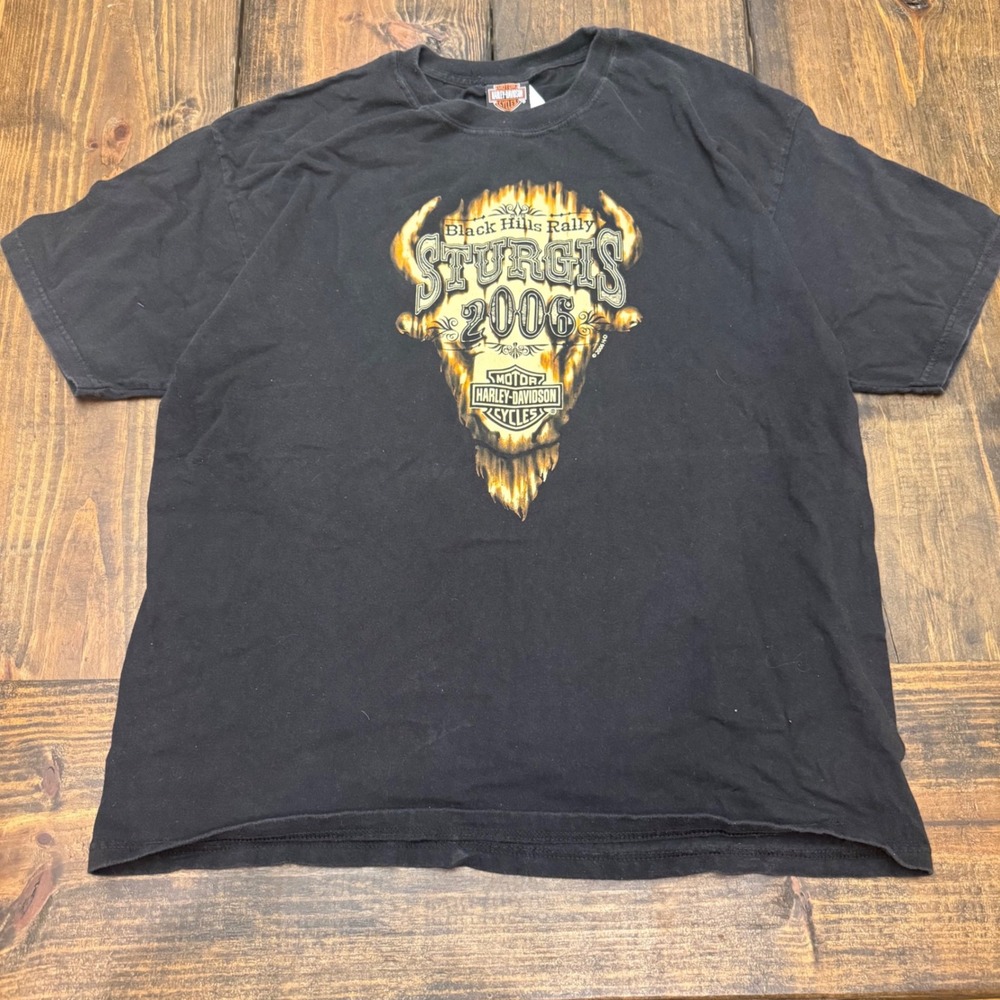 Harley-Davidson Mens Sturgis 2006 Black Hills Rally Buffalo T-Shirt Black XL